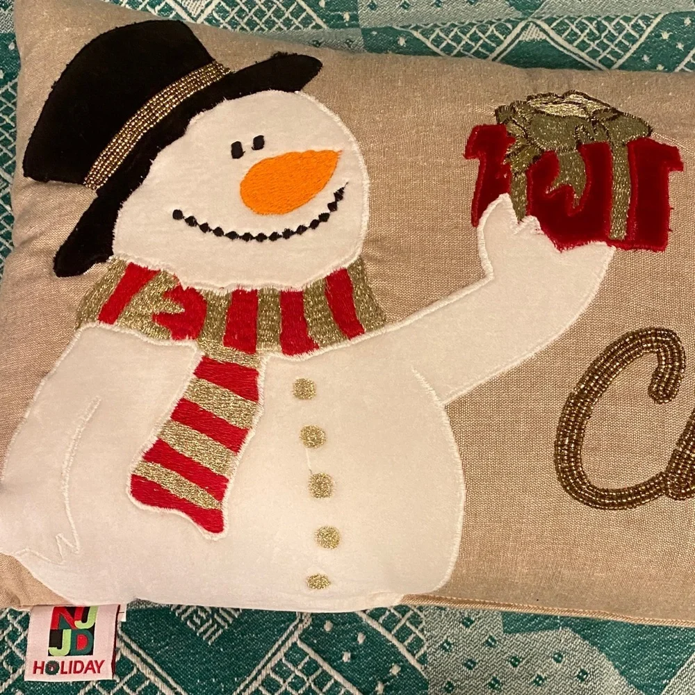 Festive Snowman Merry Christmas Pillow